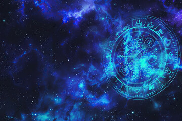 Obraz premium Astrological composition with zodiac circle in signs and symbols