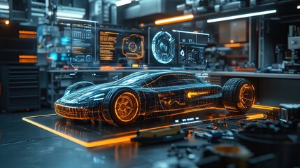 Fototapeta premium Futuristic Car Design In Workshop