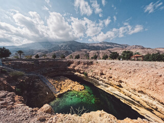 Bimmah, Oman, Bimmah Sinkhole in Oman, where fresh and salt water combine. Beautiful turquoise blue...