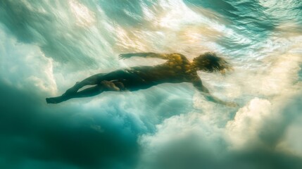 Obraz premium A man is swimming in the ocean