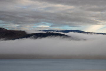 Autumn nature and a fog, Akrafjall, Iceland
