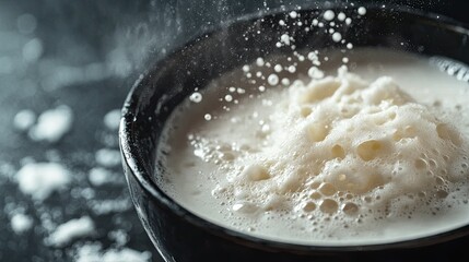 Creamy Foam in Dark Bowl with Splashes