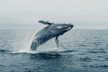 Fototapeta premium Fantastically beautiful majestic huge whale in ocean
