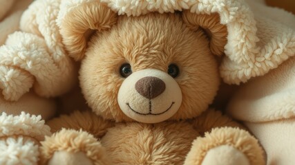 Obraz premium Adorable Teddy Bear Wrapped in a Blanket