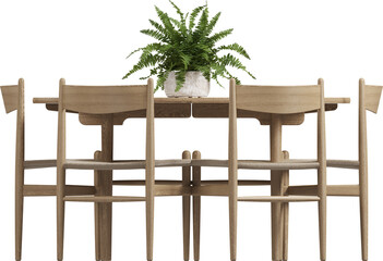 Naklejka premium Side view of wooden dining table with chairs 