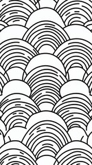 Intricate black and white pattern featuring stylized fan shapes on vertical stripes