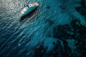Fototapeta premium Luxury private big motor yacht in tropical sea with blue wave