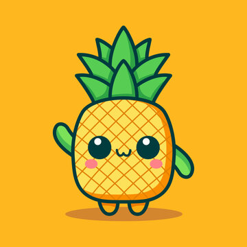 cute pineapple fruit cartoon character flat color vector illustration template design