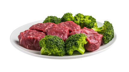 Fototapeta premium Meat on plate with broccoli transparent background