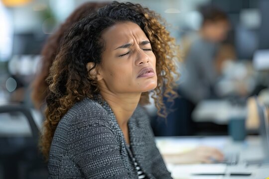 Health Emergency: Office Worker Suffering from Back Pain, Stress, and Muscle Tension Due to Sitting Posture