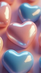 Obraz premium Colorful hearts in shades of pink and blue arranged harmoniously on a smooth surface