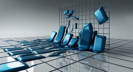 Melting grid with distorted rectangular shapes flowing downward