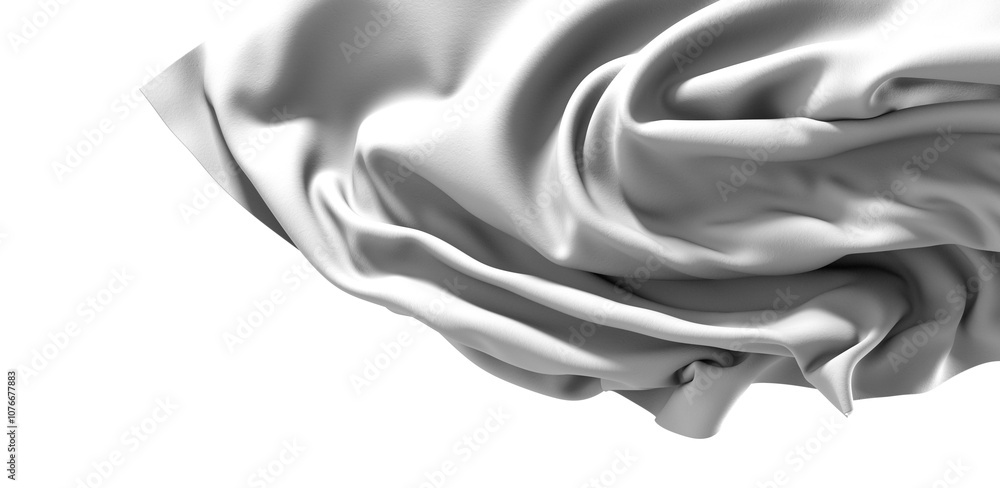 Poster A white fabric draped and flowing in a soft, abstract form. The texture and folds of the material are highlighted by the subtle interplay of light and shadow.