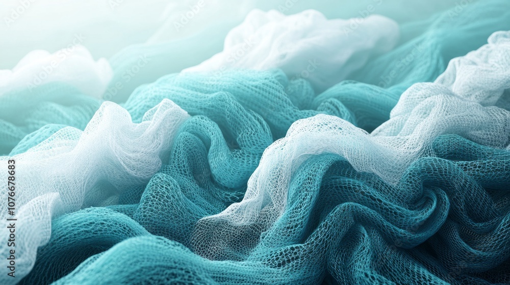 Poster a blue and white fabric with a wave pattern