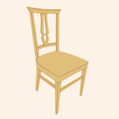 furniture vintage wooden chair in flat style in vector. interior icon for poster sticker design logo banner backgrounds