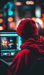 Obraz premium Dynamic Lifestyle of Urban Creatives: Navigating the Intersection of Technology and Art in a Vibrant Night City
