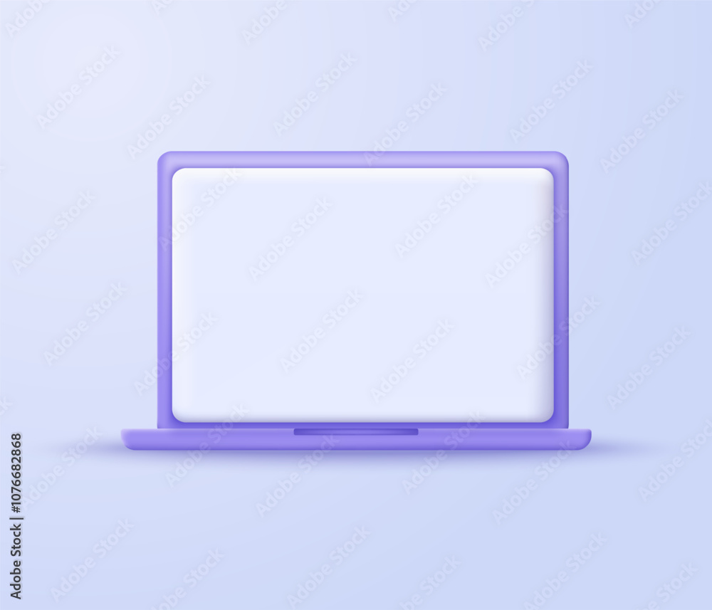Poster 3d render laptop mockup with blank white screen. 3d laptop minimalist purple color. 3d minimal desig