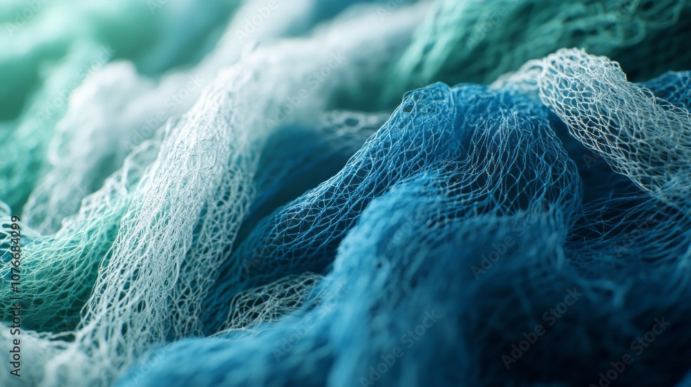 Poster a blue and white fabric with a pattern of waves