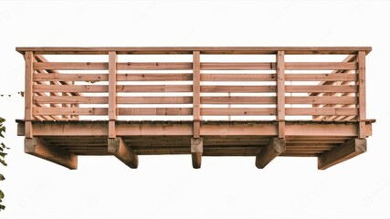 Wooden Deck Balcony: A Rustic View: A sturdy, wooden deck balcony with a slatted railing offers a peaceful retreat for relaxation and enjoying the outdoors. It's a perfect addition for any home.