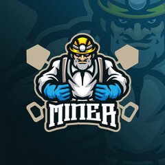 Miner mascot logo design with modern illustration concept style for badge, emblem and t shirt printing. Miner illustration for sport and esport team.