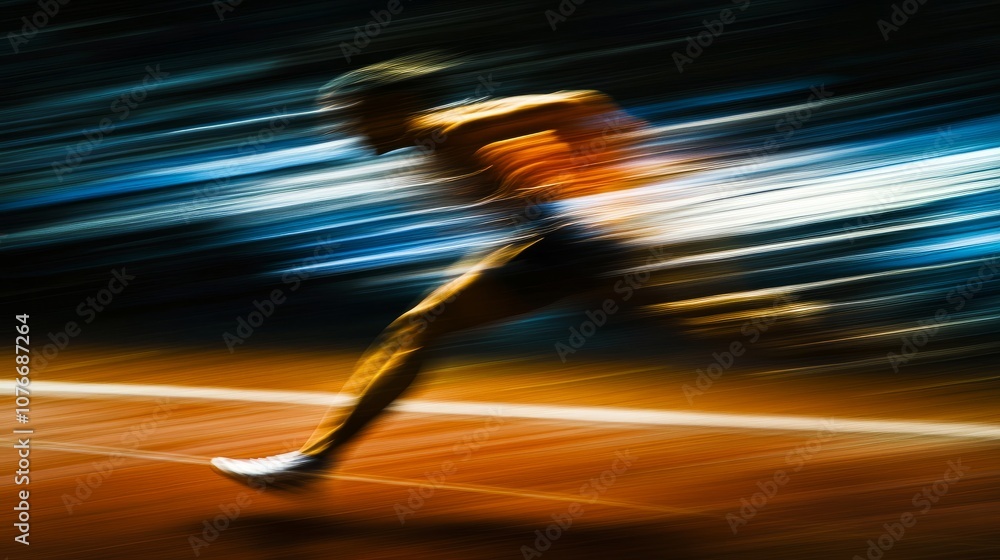 Poster dynamic motion blur of a sprinter in action on a track capturing speed and energy in vibrant colors