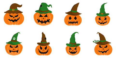 Pumpkin Halloween with Hat Illustration Set