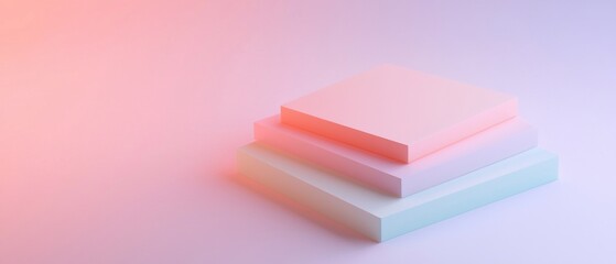 Fototapeta premium A stack of three square pieces of paper with pink and green colors