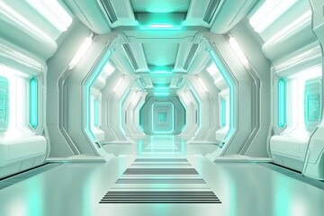 Fototapeta premium Futuristic corridor with glowing lights and sleek design.
