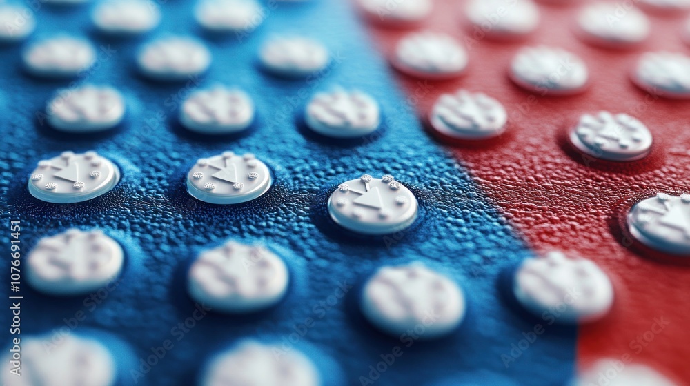 Poster Abstract Pattern with White Circles on Blue and Red Surface