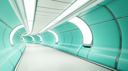 Fototapeta premium A futuristic, curved corridor featuring smooth, turquoise walls and bright lighting.