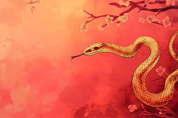 Obraz premium Chinese New Year 2025, Year of Snake. Creative design with snake, Lunar New Year copy space background. Red and gold colors.