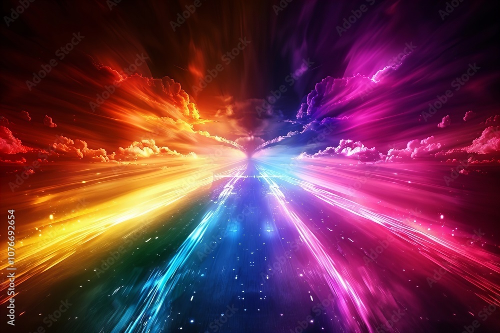 Poster creating a captivating sense of motion and cosmic energy: a twisting hyperspace tunnel spiraling upw