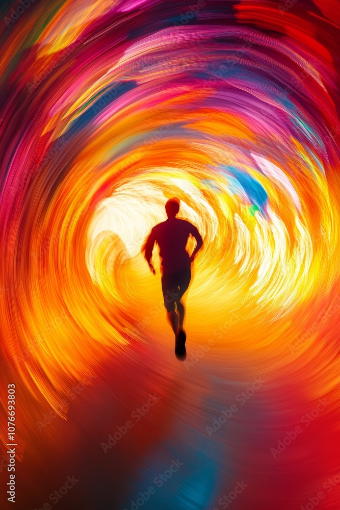 Poster a man is running through a tunnel