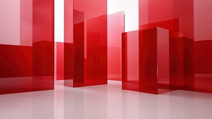 Abstract red translucent structures with reflections and shadows creating a modern artistic composition for creative design and digital backgrounds
