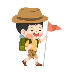 Cartoon boy scout holding flag