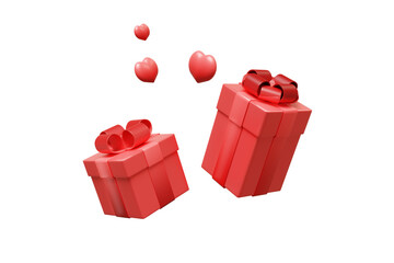 Red gift box with heart. Set of realistic 3d render gift boxes. Cartoon design. Gift box in different angles isolated on transparent background. Valentine's day, decorations, banners