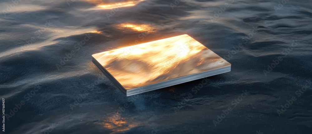 Poster a square object is floating on the surface of the water