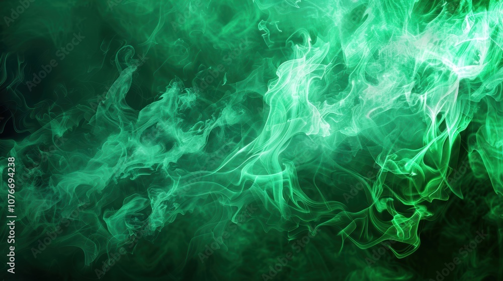 Aufkleber ethereal green flame, an abstract display of floating green fire, intertwining patterns and vibrant 