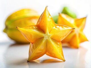 Fototapeta premium Ripe Star Fruit on White Background - Tilt-Shift Photography for Fruit Enthusiasts