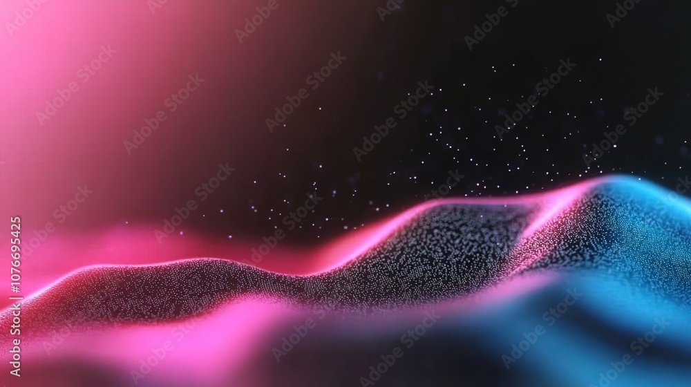 Poster abstract colorful waves with glowing particles in a vibrant space, illustrating concepts of technolo