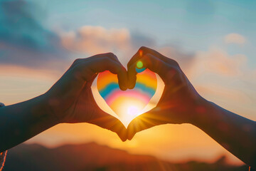 Fototapeta premium Beautiful colorful decorative heart in human hands