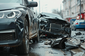 Collision of vehicles involved in major accident on road with major damage