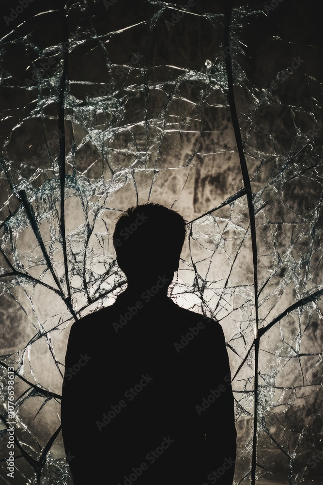 Poster a man is standing in front of a window with a spider web on it