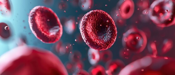 Red blood cells floating in a colorful, abstract background, showcasing the beauty of human biology.
