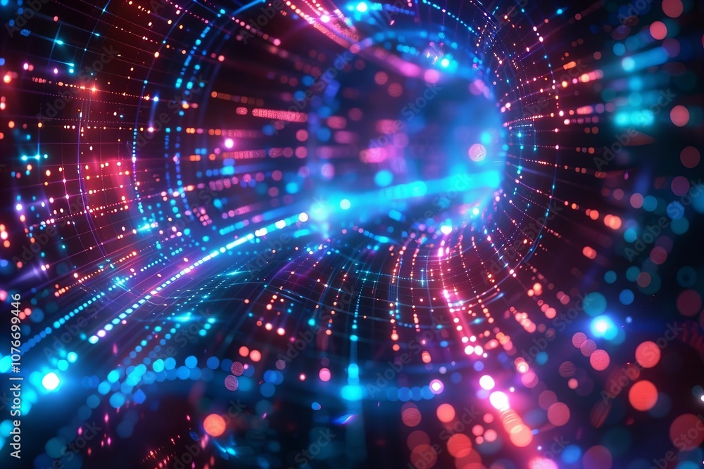 Aufkleber a futuristic rainbow hyperdrive: an abstract 3d rendering of a hyperspace tunnel with vibrant lights