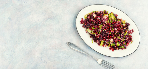 Tasty vegan beetroot and pomegranate salad