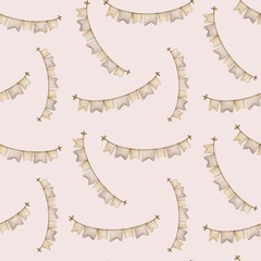 Soft fabric banners adorn a pastel pink background for a charming decorative pattern