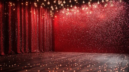 Glamorous Red Glitter Backdrop with Lights