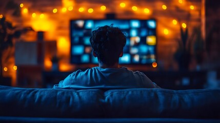 Fototapeta premium A man is sitting on a couch in front of a television