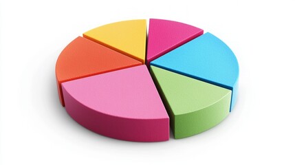 Obraz premium Colorful pie chart representing data distribution on a white isolated background.